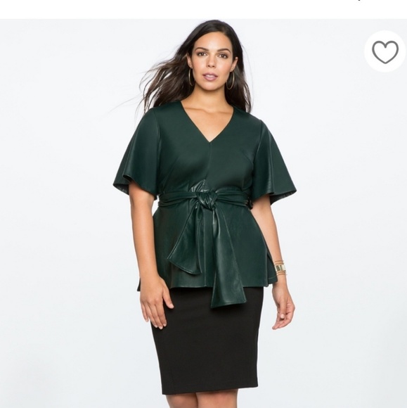 Eloquii Tops - Eloquii faux leather Hunter green top.